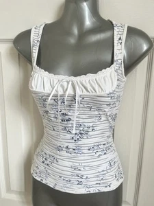 Y2K Jane Norman Cream & Blue Vintage Milkmaid Wench Gypsy Top 6 8 (10) - Picture 1 of 7