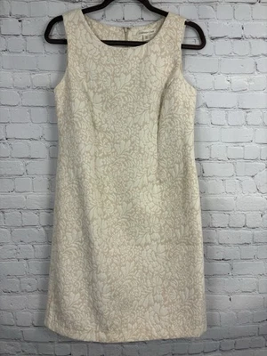 COLDWATER CREEK Shift Dress P6 Floral Jacquard Sleeveless Sheath Ivory Lined - Image 1 of 4