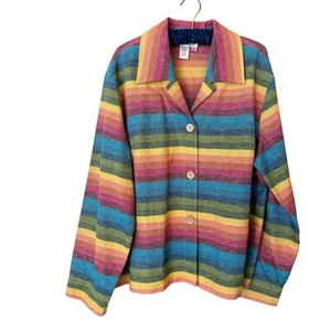 Coldwater Creek 1X Rainbow Stripes Linen Cotton Jacket Button Up Top Shirt - Picture 1 of 10