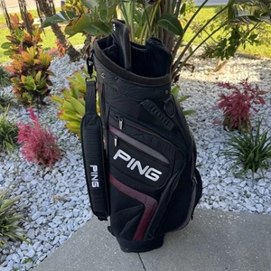 PING Trailblazer Golf Cart Bag 8-Way Divider Rain Cover Shoulder Strap Black - Picture 1 of 16