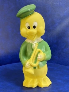 Vtg Yellow Duck Character Green Sailor Suit w/ Bugle Horn Squeak Toy Taiwan - Picture 1 of 12
