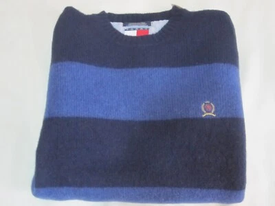 Vintage Tommy Hilfiger Crest Logo Shetland Wool Striped Sweater (Blue | Large) - Image 1 of 4