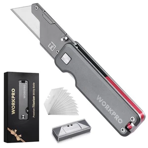 WORKPRO Premium Titanium Utility Knife CNC Unibody w/10 Extra Blades Lightweight - Picture 1 of 16