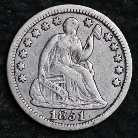 1851 VERY RARE V-2 Seated Liberty Silver Half Dime CHOICE XF FREE P/H E172 XHN Cover