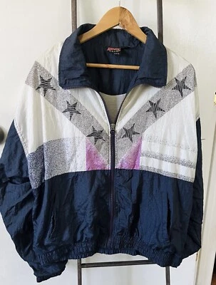 Chaqueta cortavientos vintage Athletic Works de nailon con cremallera completa diseño de estrella talla grande Foto 1 de 4