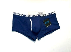 Andrew Christian Size L Fly Cotton Fly Boxer Briefs/Trunks - Navy Blue/White - Picture 1 of 11