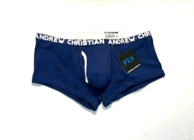 Calzoncillos/calzoncillos boxer Andrew Christian talla L de algodón con mosca - azul marino/blanco Foto 1 de 4