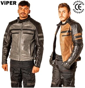 Motorcycle Leather Jacket VIPER Motorbike CE Approved Armour Bikers Protection - Picture 1 of 18