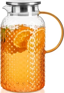 Glass Pitcher 64 Oz, High Borosilicate, Iced Tea Pitcher with Lid and Spout - Picture 1 of 7