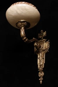Apliques de pared única estilo francés antiguo bronce sólido y alabastro real - Imagen 1 de 12