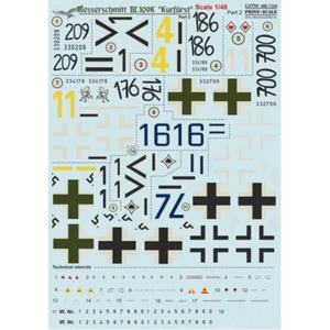 Calcomanías BF 109 K Kurfurst parte 2 escala de impresión 1:48 48-104 para kit de modelo de avión - Imagen 1 de 4