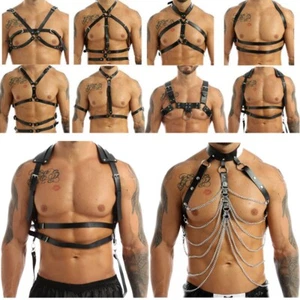 Herren Punk Body Brustgurt Gürtel PU Leder verstellbare Schnalle Riemen Gürtel sexy - Bild 1 von 93