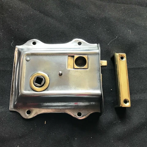 One Reclaimed Antique Victorian Polished Steel Door Lock Furniture (BTS93) Cover