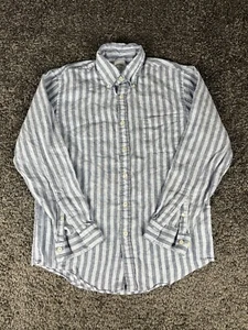 Brooks Brothers 100% Linen Shirt Long Sleeve Mens Small Light Blue Striped - Picture 1 of 9