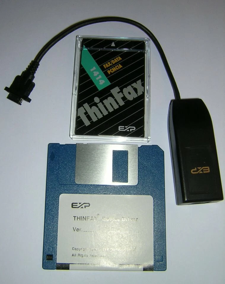 Vintage EXP ThinFax 1414 PCMCIA Type I Modem PC Card with Dongle Cable - Image 1 of 1