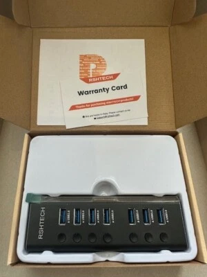 RSHTECH Aluminium USB 3.0 Hub 7-Port , Einzelschalter  Netzteil OVP - Bild 1 von 4