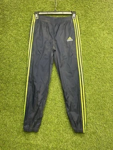 Vintage Adidas Nylon Track Pants Youth Large Rare Navy Blue Green Stripe - Picture 1 of 20