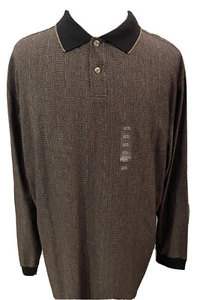 M.E. Sport Golf Polo Shirt Mens 2XL Brown Black Long Sleeve Cotton Poly New NWT - Picture 1 of 11