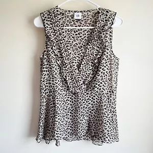 Cabi 3612 Animal Print Layered Flutter Blouse Tank Top Size Small Semisheer - Picture 1 of 6