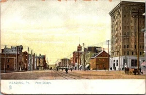 Penn Square Reading PA Street View Horses Train Tracks c.1907 - Picture 1 of 2