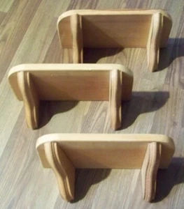 VINTAGE UNPAINTED UNFINISHED SOLID WOOD SHELVES SET OF 3 WALL MOUNT 13.5" LONG - Picture 1 of 6