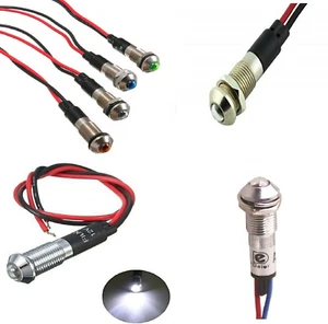 5 Pz. SPIA LED di segnalazione bianco 12V 8mm in metallo cromato da pannello - Foto 1 di 2