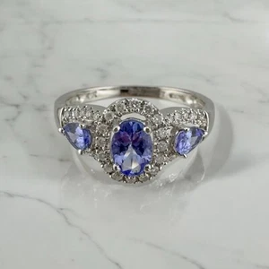 Sweet Estate 14k White Gold 0.65 CTW Tanzanite & Diamond Halo Ring Size 7.75 - Picture 1 of 9