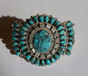 New Navajo Cuff by D. Benally Sterling & Turquoise Cuff 53 grams 7 1/8" wearable - Picture 1 of 10