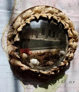 c1912 WHITE STAR RMS TITANIC Post Sinking Domed Glass SAILORS VALENTINE PLAQUE - Picture 1 of 5