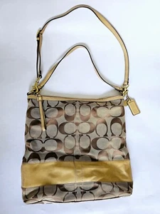 Coach Brown Monogram Convertible Crossbody/Shoulder Bag Beige Topstitched Bag - Picture 1 of 21