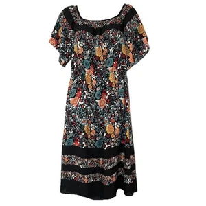 Vestido Midi LOFT Talla S Floral Oscuro Multicolor Forrado Boho Campesino Hombro Descubierto - Imagen 1 de 17