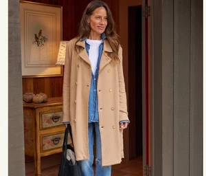 Frank And Eileen Belfast Trench Coat Triple Fleece Women Size Small In Camel - Picture 1 of 13