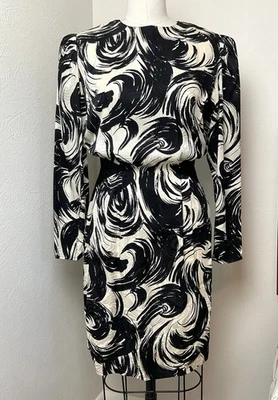 Sexy Vestido Blusa Estampado Jacquard 100% Seda Años 80 90 De Colección Dinastía Dallas Talla 8 Foto 1 de 4