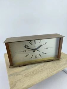 Vintage 70s METAMEC Quartz Wooden and Brass Mantel Clock Battery Powered MCM - Picture 1 of 12