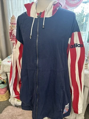 Jaqueta com capuz vintage ADIDAS Copa do Mundo 1994 bandeira dos EUA listrada zíper completo anos 90 GG - Imagem 1 de 4