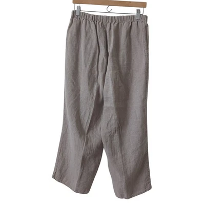 Flax Linen Pants Womens Medium Beige Lagenlook Natural Straight High Rise Pocket - Image 1 of 4