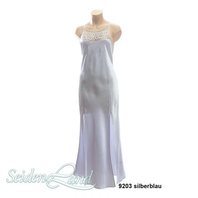 100% Seide Negligé HAREM PIPING lang uni von Luna di Seta silberblau oder weiss - Bild 1 von 4
