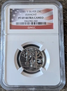 2001-S Vermont SILVER Statehood Quarter NGC Proof-69 Ultra Cameo --- #684B - Picture 1 of 2