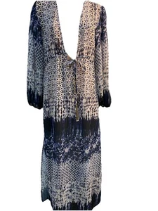 Boho Beach Maxi Dress Vacation Tropical Swim Cover Cruise Beaded Drawstrings - Picture 1 of 9