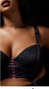 Torrid Betsy Johnson Black Hot Pink Bra Size 3 Underwire Corset Lace Up NEW 3XL - Picture 1 of 9