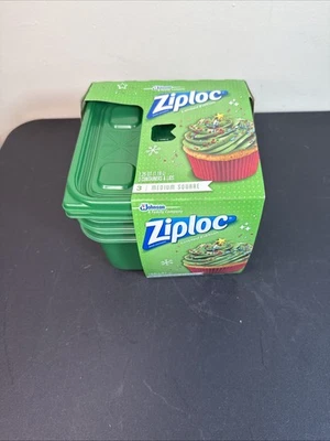 Ziploc NUEVO Contenedor Cuadrado Mediano Vacaciones Edición Limitada Verde 3 Unidades Foto 1 de 3