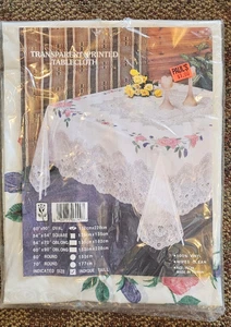 New! Vintage White With Red & Purple Vinyl Tablecloth 60"x90" Oval - Picture 1 of 4