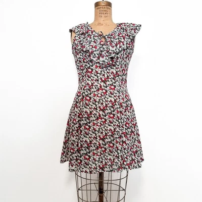 Vintage 90s Jonathan Martin Floral Ruffle Mini Dress Size 9/10 Small Medium - Image 1 of 4