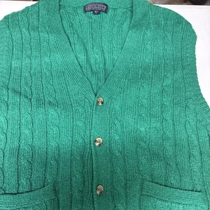 Lands End Sweater Vest LG Green Mens Vintage Shetland Wool Free Shipping - Picture 1 of 5