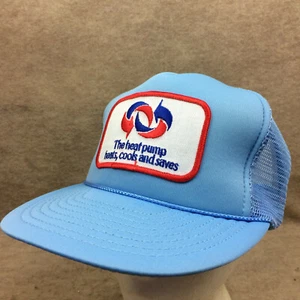 Vtg Heat Pump Patch Snapback Trucker Hat Rope Baby Blue - Picture 1 of 8