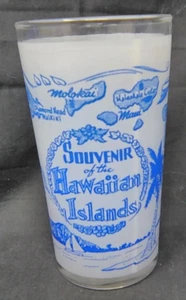 Retro Souvenir Of The Hawaiian Islands Frosted Blue Tumbler Glas Hula Girl - Bild 1 von 3