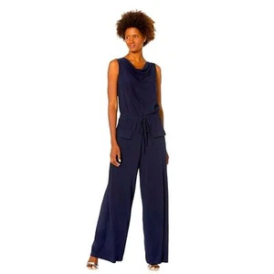 Vince Camuto Navy Blue Solid Ity Cowl Neck Sleeveless Jumpsuit - Small — EUC - Picture 1 of 8