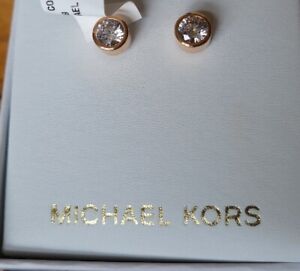 Mk Michael Kors Rose Gold Tone Stud Circle Earrings Rhinestone New 1043