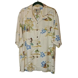 Robert Pepi Tropical Silk Shirt Mens XL Palms Musical Instruments Surfing Wine - Picture 1 of 16