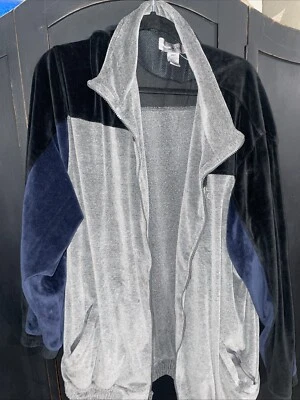 Chaqueta De Colección Perry Ellis America Active Para Hombre XXL Negra Azul Gris Terciopelo Cremallera Foto 1 de 4